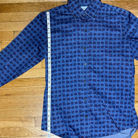 Ledbury Mens Blue Artistic Pattern Long Sleeve Button Down Shirt Size 15.5 - Picture 5 of 8